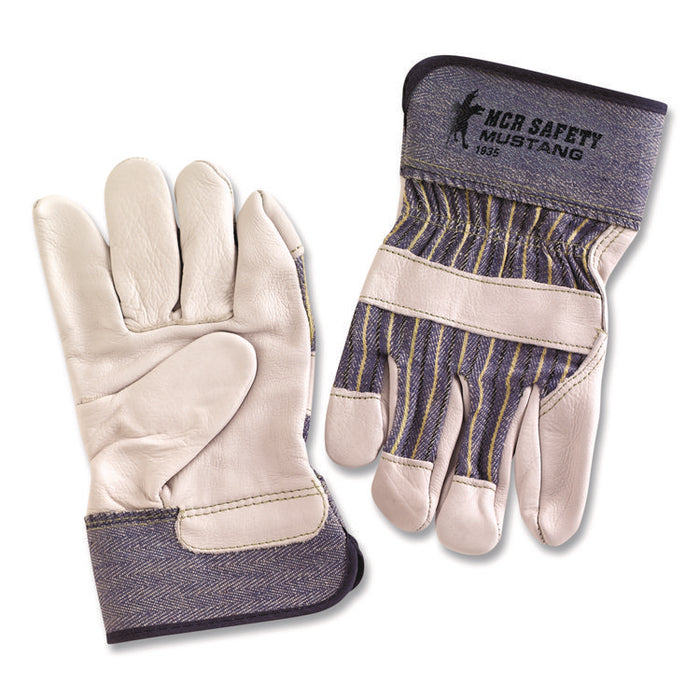 Mustang Leather Palm Gloves, Gunn Cut, Wing Thumb, X-Large, Blue/Cream, 12 Pairs