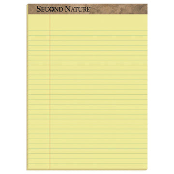 Second Nature Recycled Ruled Pads, Wide/Legal Rule, (50) Canary Yellow 8.5 x 11 Sheets, Dozen
