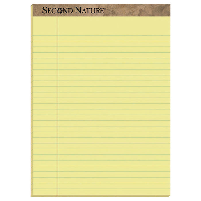 Second Nature Recycled Ruled Pads, Wide/Legal Rule, (50) Canary Yellow 8.5 x 11 Sheets, Dozen