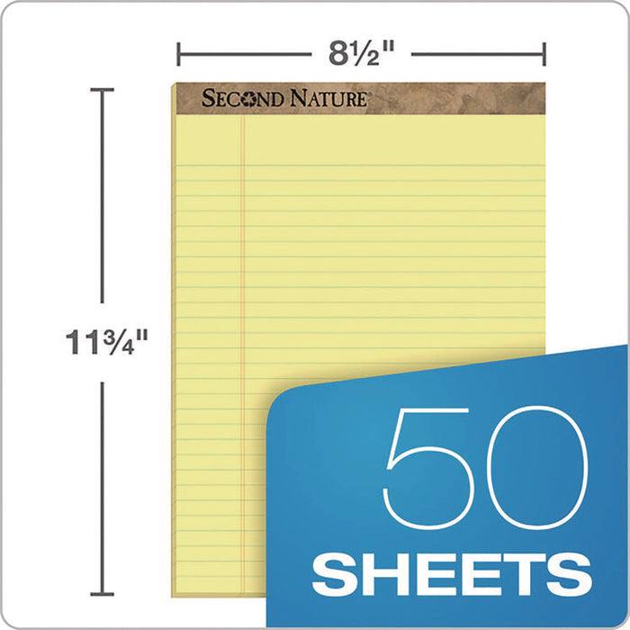 Second Nature Recycled Ruled Pads, Wide/Legal Rule, (50) Canary Yellow 8.5 x 11 Sheets, Dozen