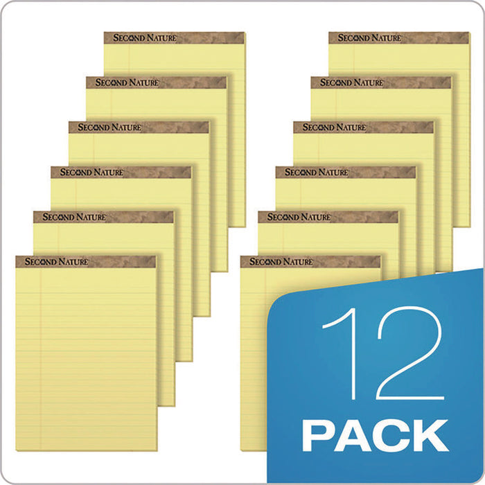 Second Nature Recycled Ruled Pads, Wide/Legal Rule, (50) Canary Yellow 8.5 x 11 Sheets, Dozen