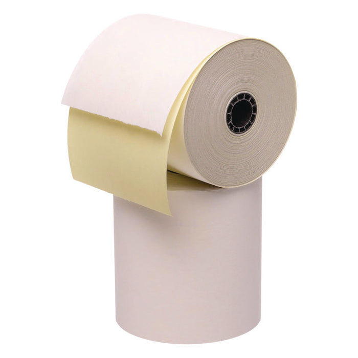 Impact Printing Carbonless Paper Rolls with End of Roll Indicator, 3" x 90 ft, White/Canary, 50/Carton