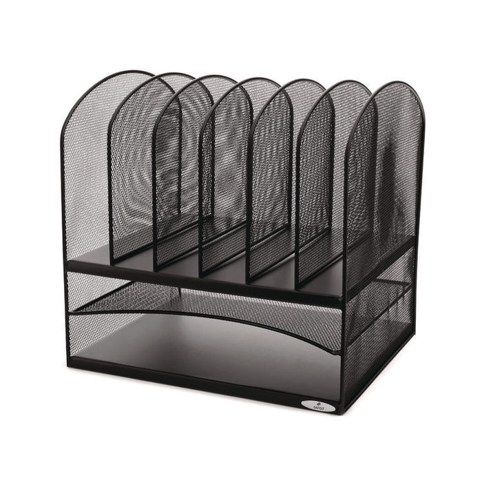 Onyx Mesh Desk Organizer with Two Horizontal and Six Upright Sections, Letter Size Files, 13.25" x 11.5" x 13", Black