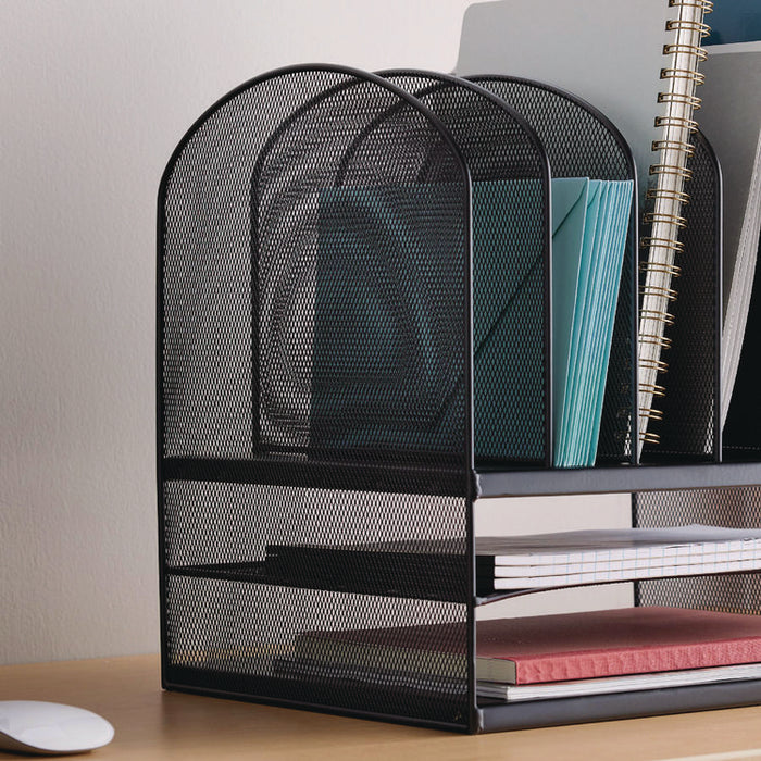 Onyx Mesh Desk Organizer with Two Horizontal and Six Upright Sections, Letter Size Files, 13.25" x 11.5" x 13", Black