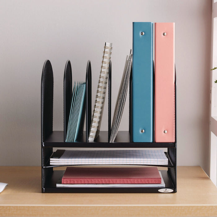 Onyx Mesh Desk Organizer with Two Horizontal and Six Upright Sections, Letter Size Files, 13.25" x 11.5" x 13", Black