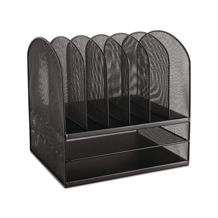 Onyx Mesh Desk Organizer with Two Horizontal and Six Upright Sections, Letter Size Files, 13.25" x 11.5" x 13", Black