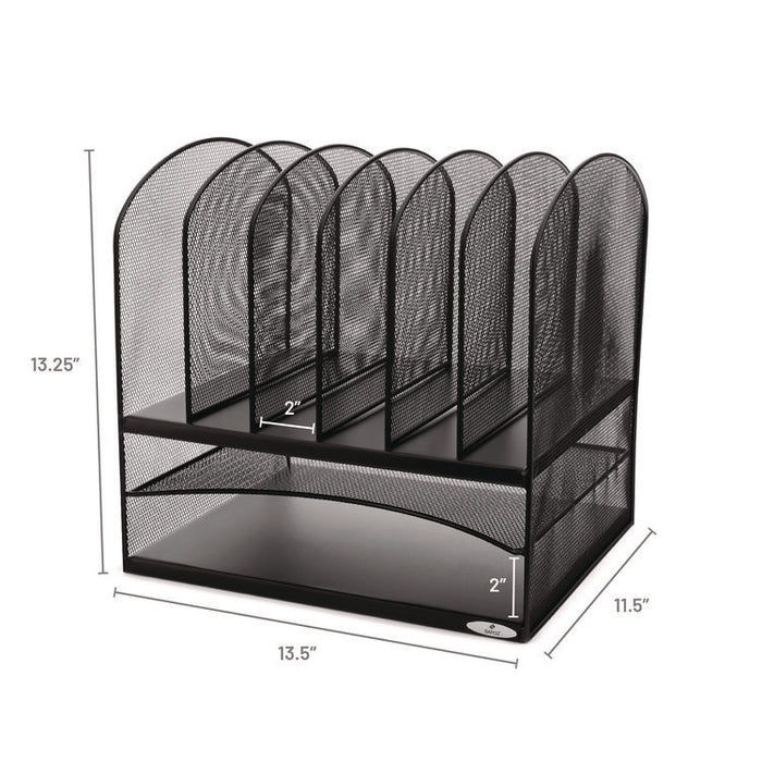 Onyx Mesh Desk Organizer with Two Horizontal and Six Upright Sections, Letter Size Files, 13.25" x 11.5" x 13", Black