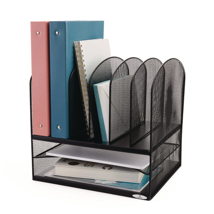 Onyx Mesh Desk Organizer with Two Horizontal and Six Upright Sections, Letter Size Files, 13.25" x 11.5" x 13", Black