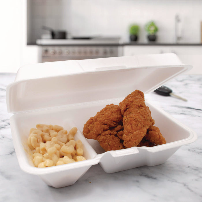 Foam Hinged Lid Containers, 6.4 x 9.33 x 2.9, White, 100/Bags, 2 Bags/Carton