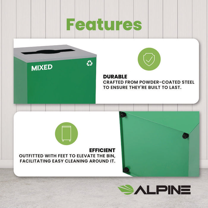 29 Gallon Trash/Recycling Cans, Steel, Green Mixed Recycling Can with Mixed Lid