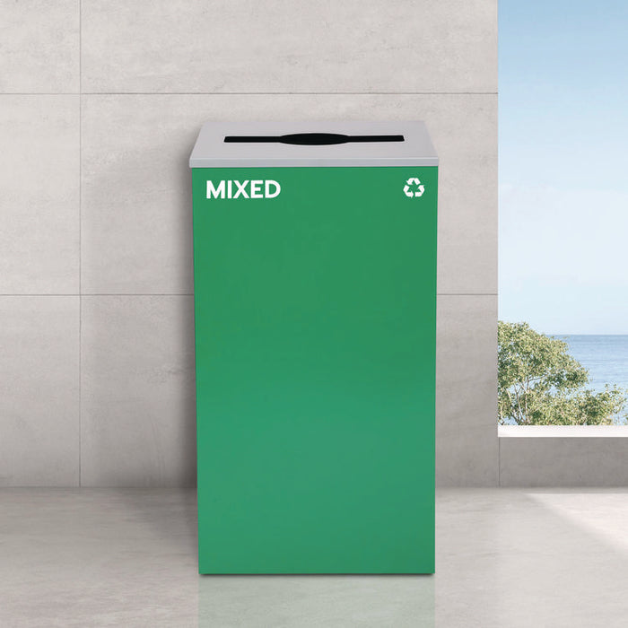 29 Gallon Trash/Recycling Cans, Steel, Green Mixed Recycling Can with Mixed Lid