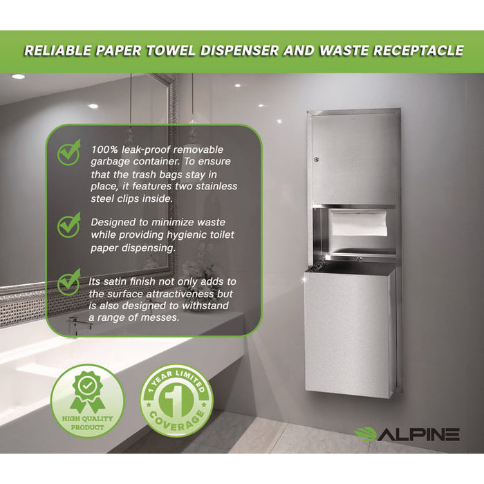 Stainless Steel Recessed Paper Towel Dispenser with Waste Receptacle, 56 x 4 x 17