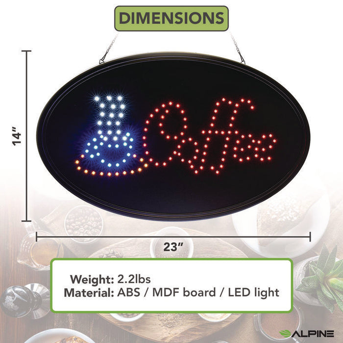 LED Oval Coffee Sign, 23 x 14, Black Frame, Blue/Red Graphics