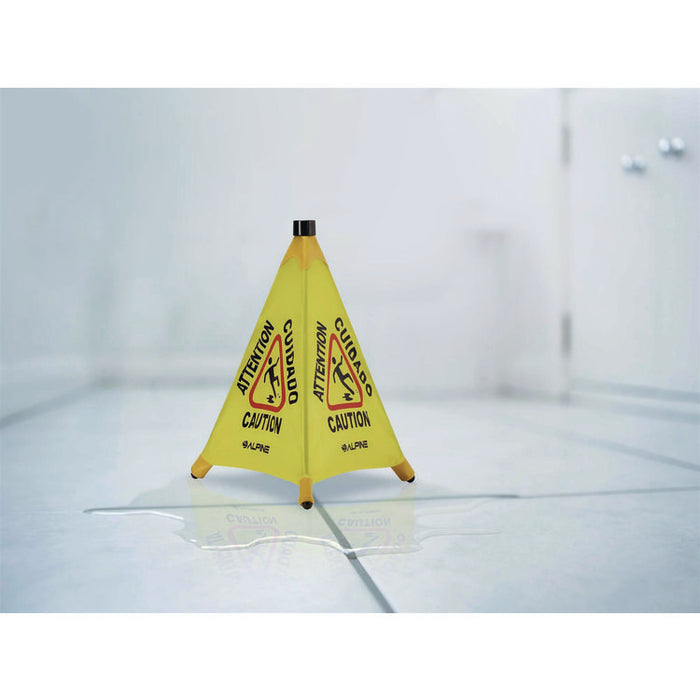 Tri-fold Multi-Lingual Pop-Up Wet Floor Sign, 2.95 x 2.55 x 22.24, Yellow