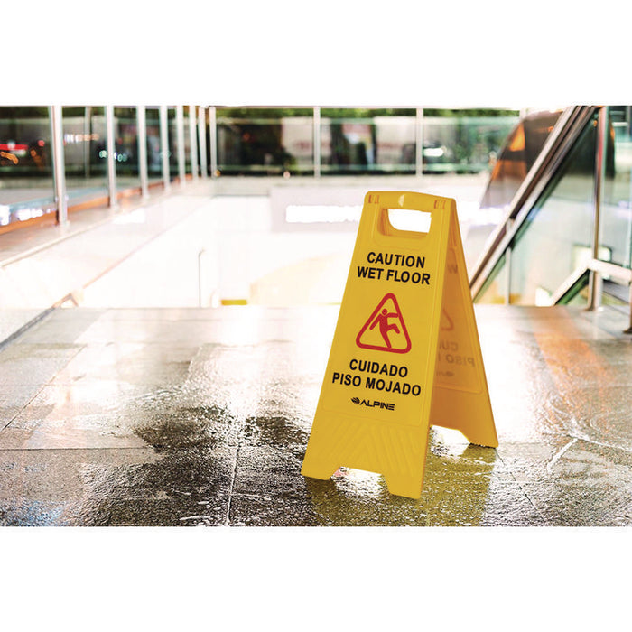 Bilingual Caution Wet Floor Sign, 11.8 x 0.7 x 24.6, Yellow, 3/Carton