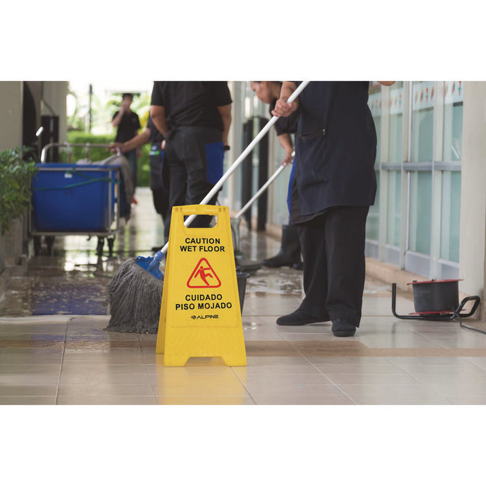 Bilingual Caution Wet Floor Sign, 11.8 x 0.7 x 24.6, Yellow, 3/Carton
