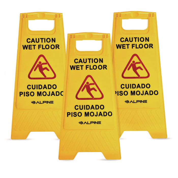Bilingual Caution Wet Floor Sign, 11.8 x 0.7 x 24.6, Yellow, 3/Carton