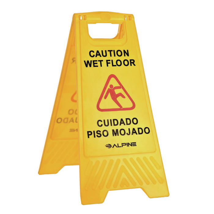 Bilingual Caution Wet Floor Sign, 11.8 x 0.7 x 24.6, Yellow, 3/Carton