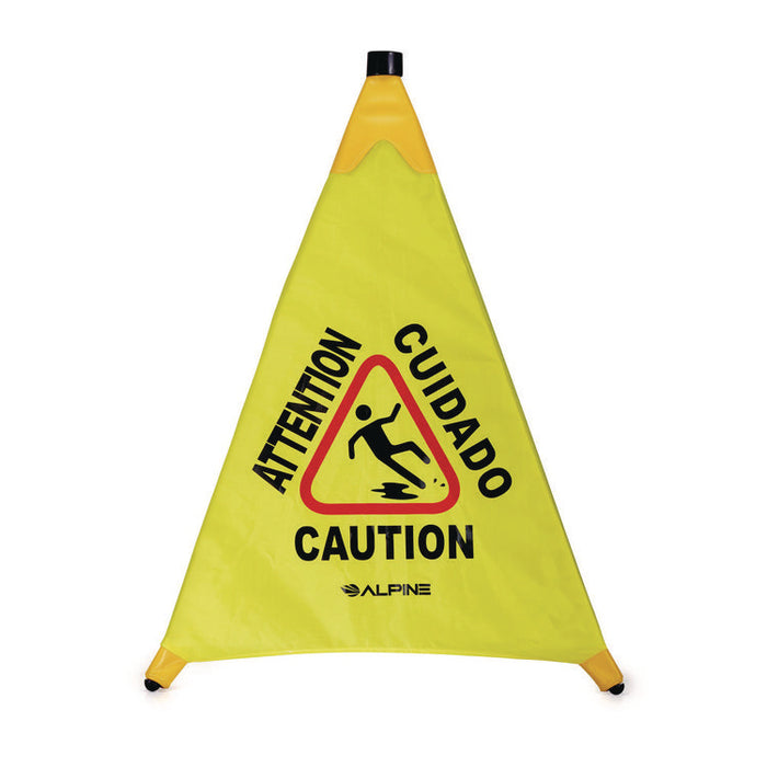 Tri-fold Multi-Lingual Pop-Up Wet Floor Sign, 2.95 x 2.55 x 32.87, Yellow