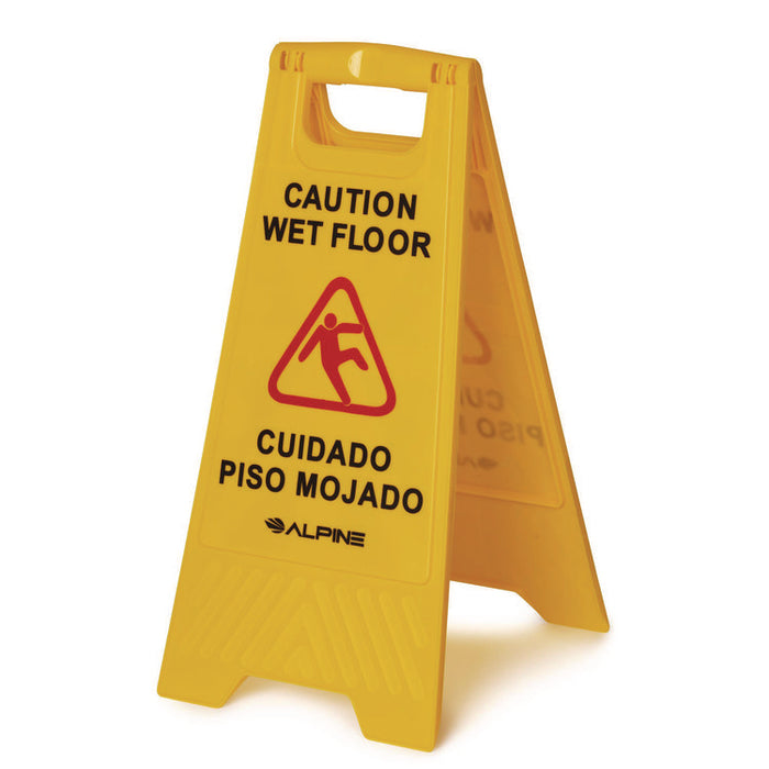 Bilingual Caution Wet Floor Sign, 11.8 x 0.7 x 24.6, Yellow, 3/Carton