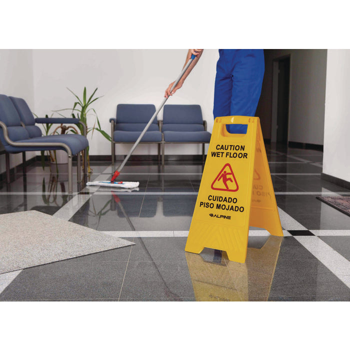 Bilingual Caution Wet Floor Sign, 11.8 x 0.7 x 24.6, Yellow, 3/Carton