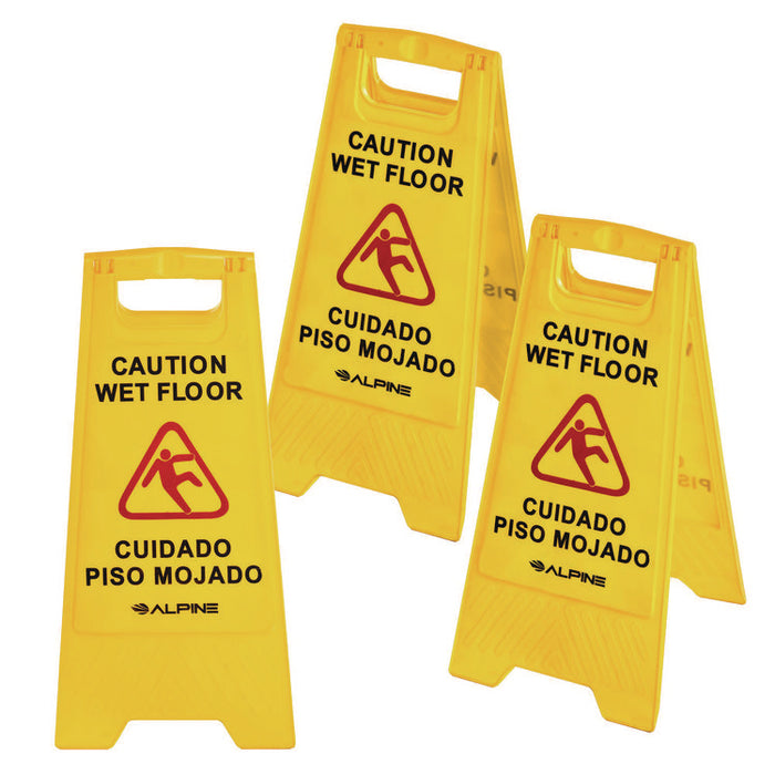 Bilingual Caution Wet Floor Sign, 11.8 x 0.7 x 24.6, Yellow, 3/Carton