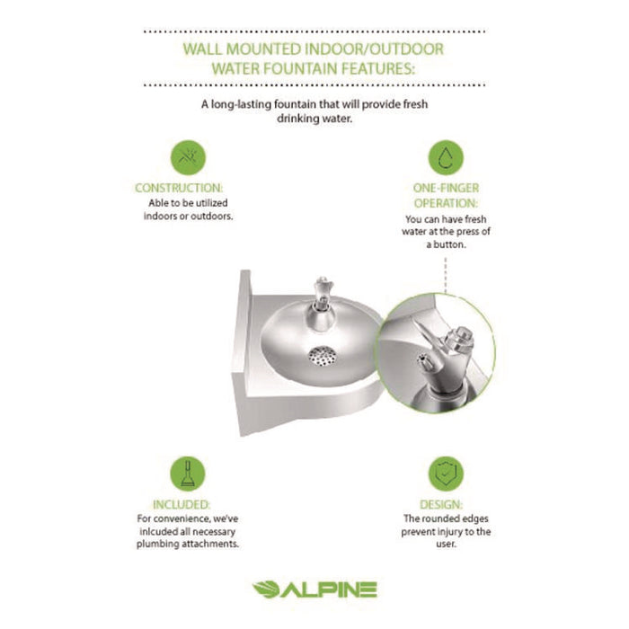 Wall-Mounted Indoor/Outdoor Water Fountain, Single-Level, Non-Filtered, Non-Refrigerated, Silver