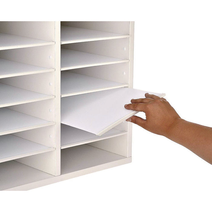 Wood Adjustable 12 Compartment Literature Organizer, 12 Sections, Letter Size, 20 x 11.8 x 16.3, White