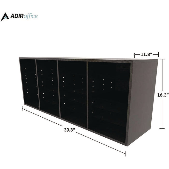 Wood Adjustable 24 Compartment Literature Organizer, 24 Sections, Letter Size, 39.3 x 11.8 x 16.3, Black