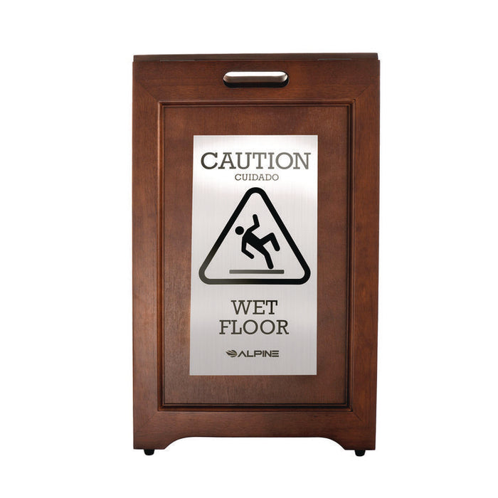 2-Sided Plated Wooden A-Frame Bilingual Wet Floor Sign, 15 x 2 x 24, Stainless Steel