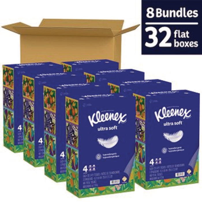 Ultra Soft Facial Tissue, 3-Ply, White, 120 Sheets/Box, 4 Boxes/Pack, 8 Packs/Carton