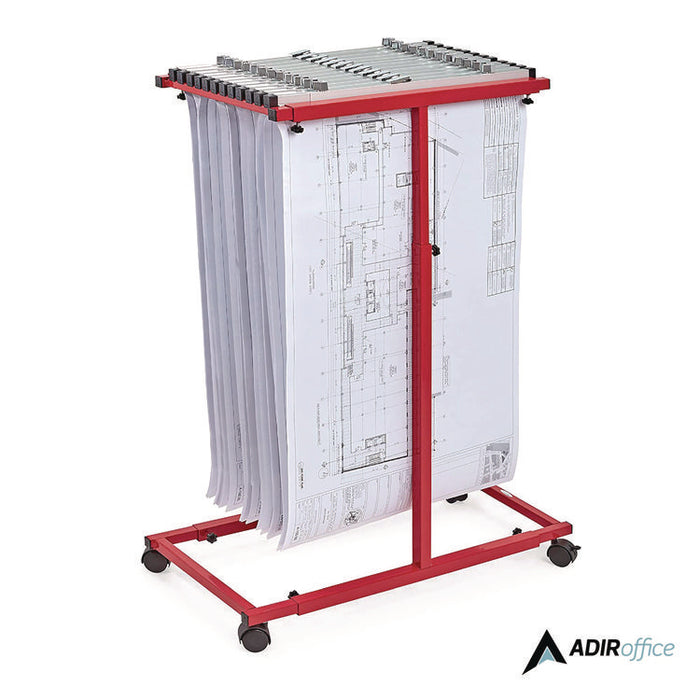 Blueprint Storage Cabinet Steel Vertical Plan Center, Assorted Document Sizes, 15" x 27" to 47.25" x 32.5" to 57", Red