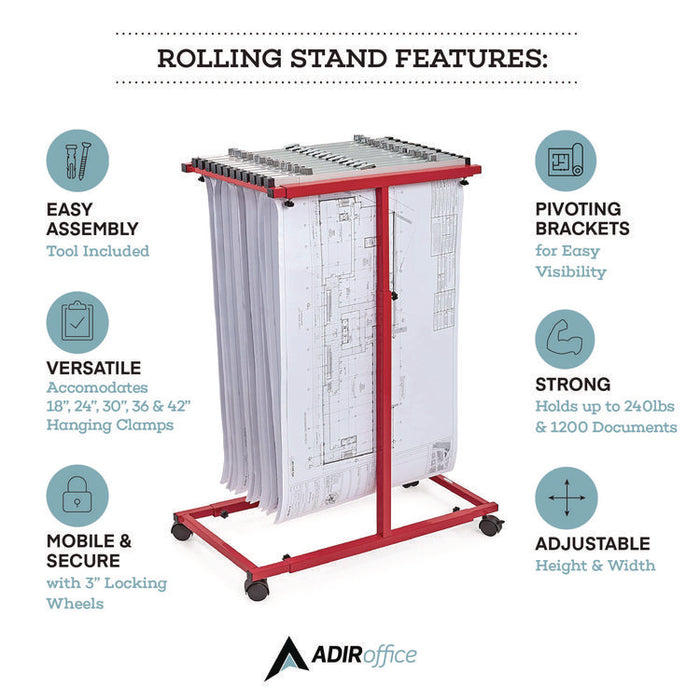 Blueprint Storage Cabinet Steel Vertical Plan Center, Assorted Document Sizes, 15" x 27" to 47.25" x 32.5" to 57", Red