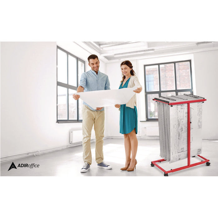 Blueprint Storage Cabinet Steel Vertical Plan Center, Assorted Document Sizes, 15" x 27" to 47.25" x 32.5" to 57", Red
