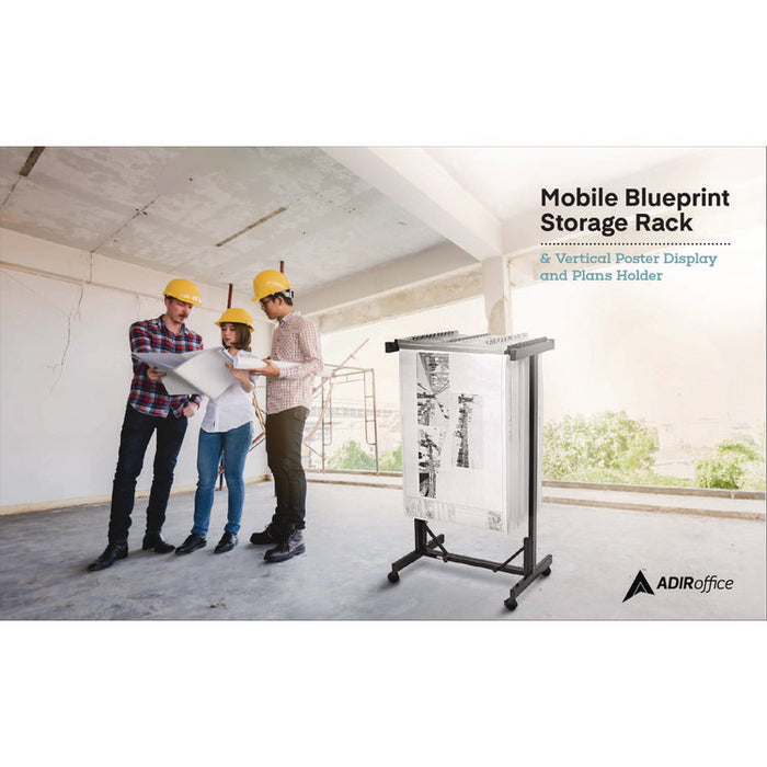 Expandable Blueprint Storage Cabinet Mobile Plan Center, Assorted Document Sizes, 20.5" x 28" to 46.5" x 50.75", Black