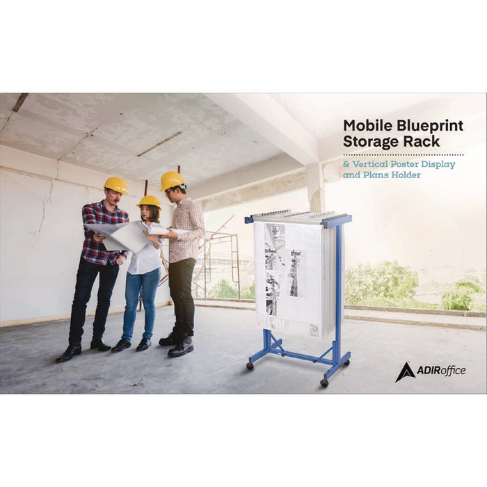 Expandable Blueprint Storage Cabinet Mobile Plan Center, Assorted Document Sizes, 20.5" x 28" to 46.5" x 50.75", Blue