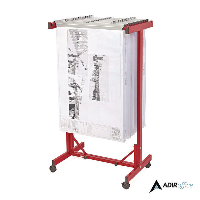 Expandable Blueprint Storage Cabinet Mobile Plan Center, Assorted Document Sizes, 20.5" x 28" to 46.5" x 50.75", Red