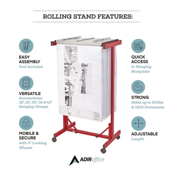 Expandable Blueprint Storage Cabinet Mobile Plan Center, Assorted Document Sizes, 20.5" x 28" to 46.5" x 50.75", Red