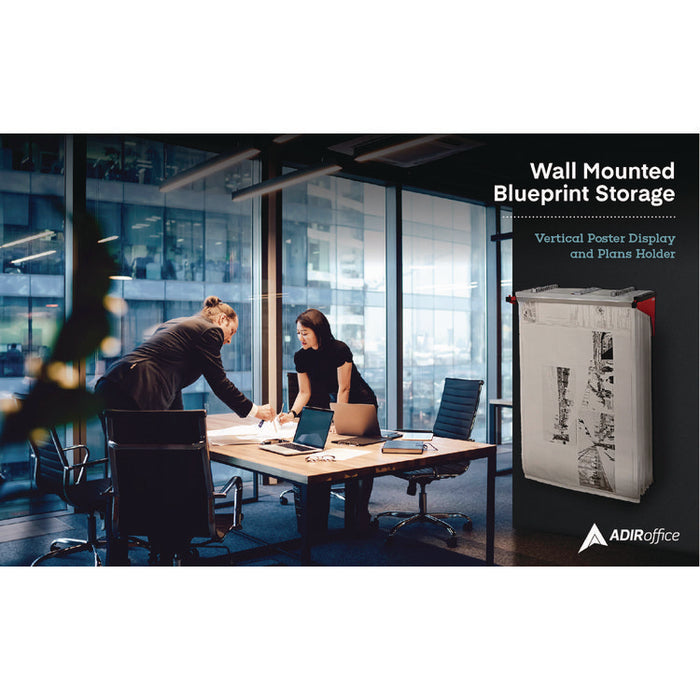 Drop Lift Blueprint Storage Wall Rack, Assorted Document Sizes Accommodated, 7.9" x 1.2" x 7.1", Red