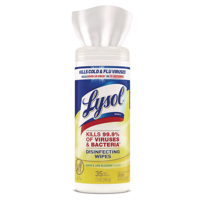 Disinfecting Wipes, 1-Ply, 7 x 7.25, Lemon and Lime Blossom, White, 35 Wipes/Canister