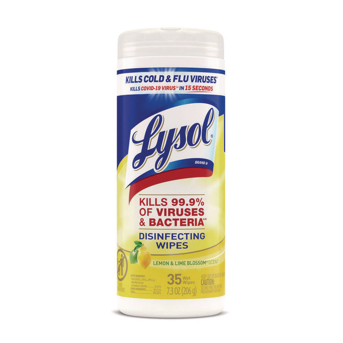 Disinfecting Wipes, 1-Ply, 7 x 7.25, Lemon and Lime Blossom, White, 35 Wipes/Canister, 12 Canisters/Carton