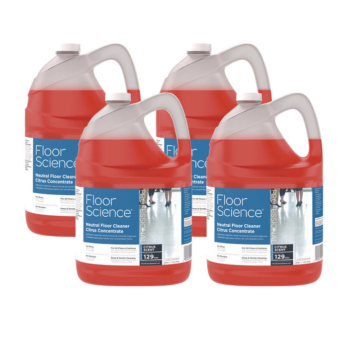 Floor Science Neutral Floor Cleaner Concentrate, Citrus Scent, 1 gal Container, 4/Carton