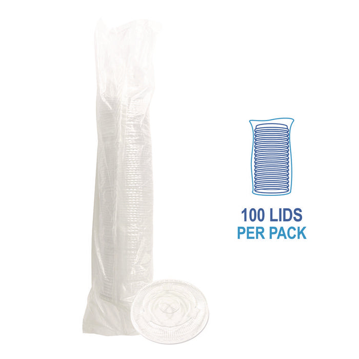 PET Cold Cup Straw-Slot Lids, Fits 9 oz Squat/12 oz Cold Cups, Plastic, Clear, 100/Pack