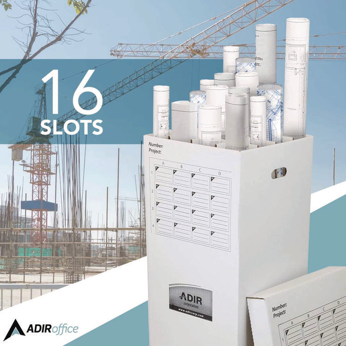 16 Slot Blueprint Rolled File Upright Storage Box, 16 Compartments, 17.5 x 17.5 x 37, White