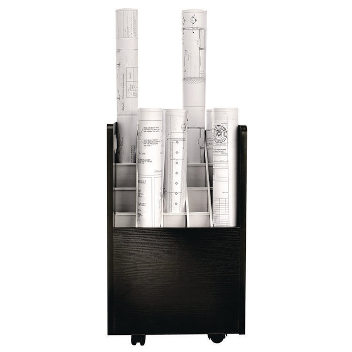 20-Slot Mobile Rolling Wood Blueprint Storage Cabinet Roll File Large Document Organizer, 15.25 x 13.25 x 24.75, Black