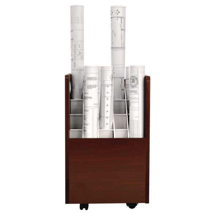 20-Slot Mobile Rolling Wood Blueprint Storage Cabinet Roll File Large Document Organizer, 15.25 x 13.25 x 24.75, Mahogany