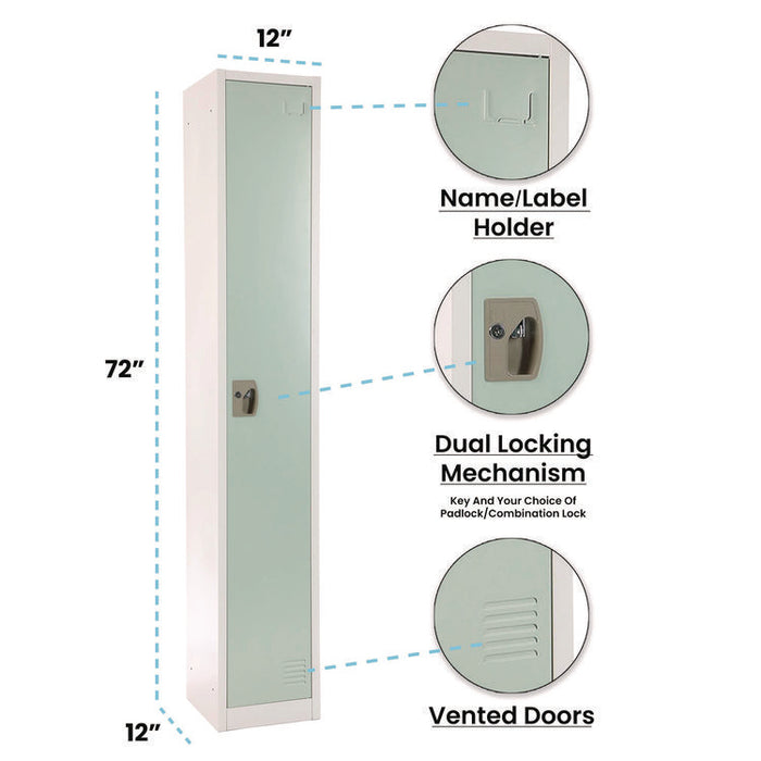 Steel Storage Locker, 1 Compartment, 12 x 12 x 72, Misty Green