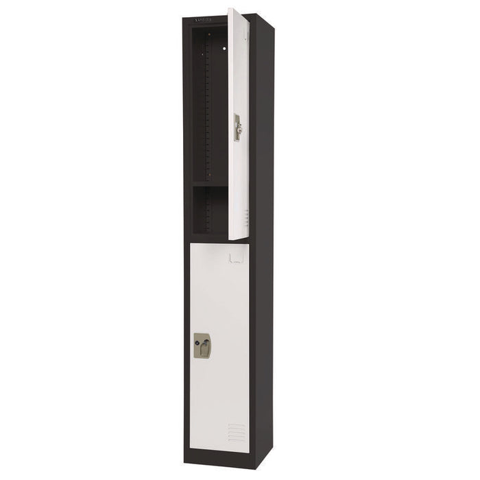 Steel Storage Locker, 2 Compartment, 12 x 12 x 72, Black Body/White Doors