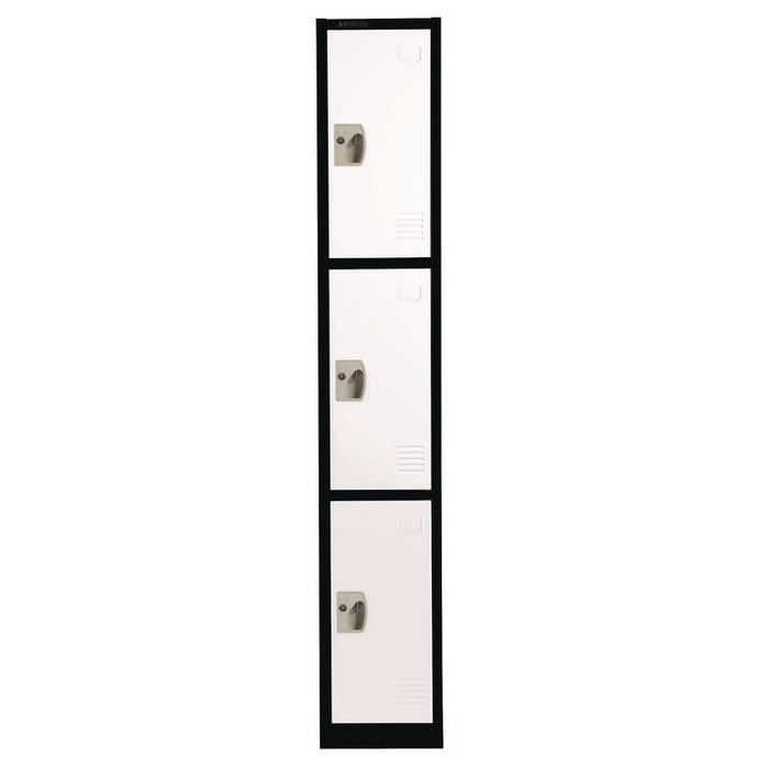 Steel Storage Locker, 3 Compartment, 12 x 12 x 72, Black Body/White Doors