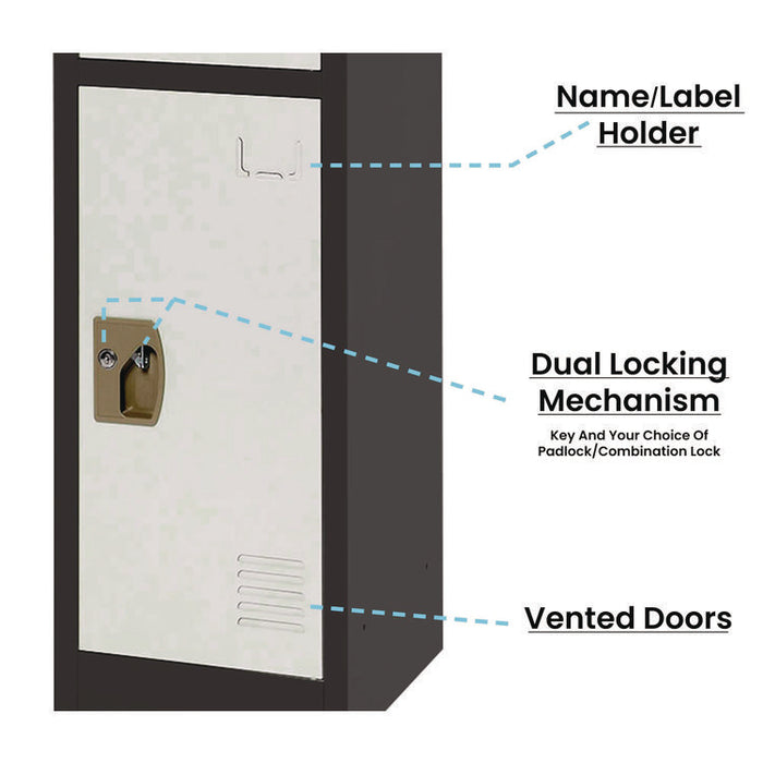 Steel Storage Locker, 3 Compartment, 12 x 12 x 72, Black Body/White Doors